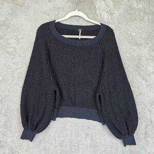 Free People Sweater Womens XS Black Boucle Balloon Sleeve Oversized Pullover